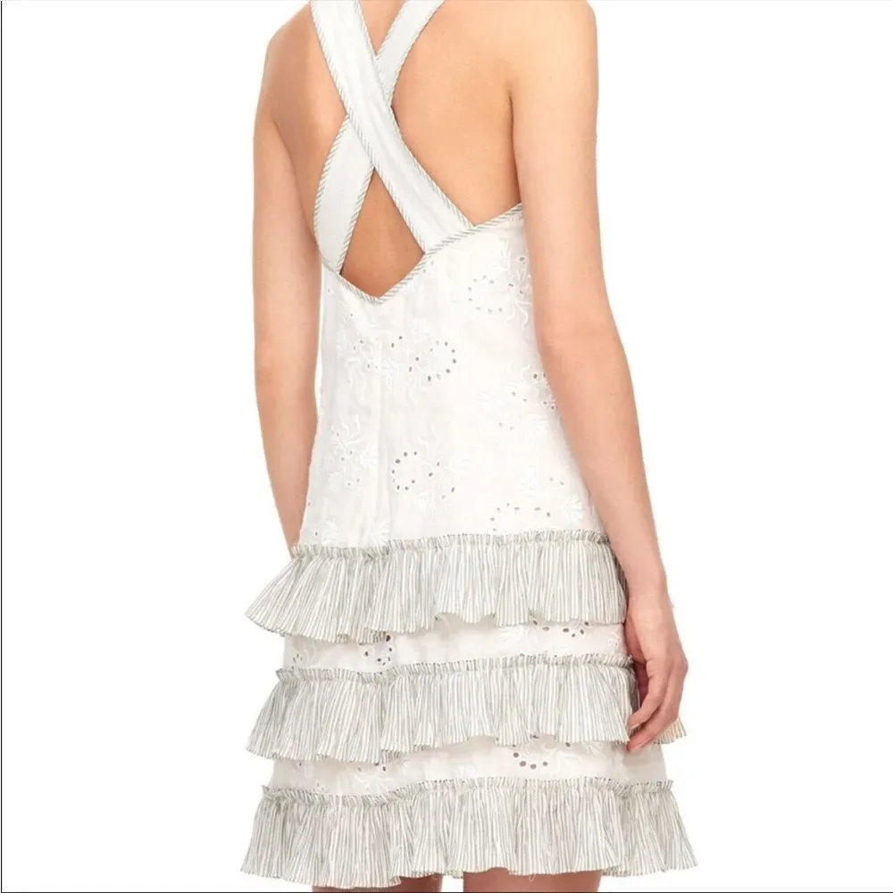 Rebecca Taylor Garden Linen Eyelet Dress in Vanilla